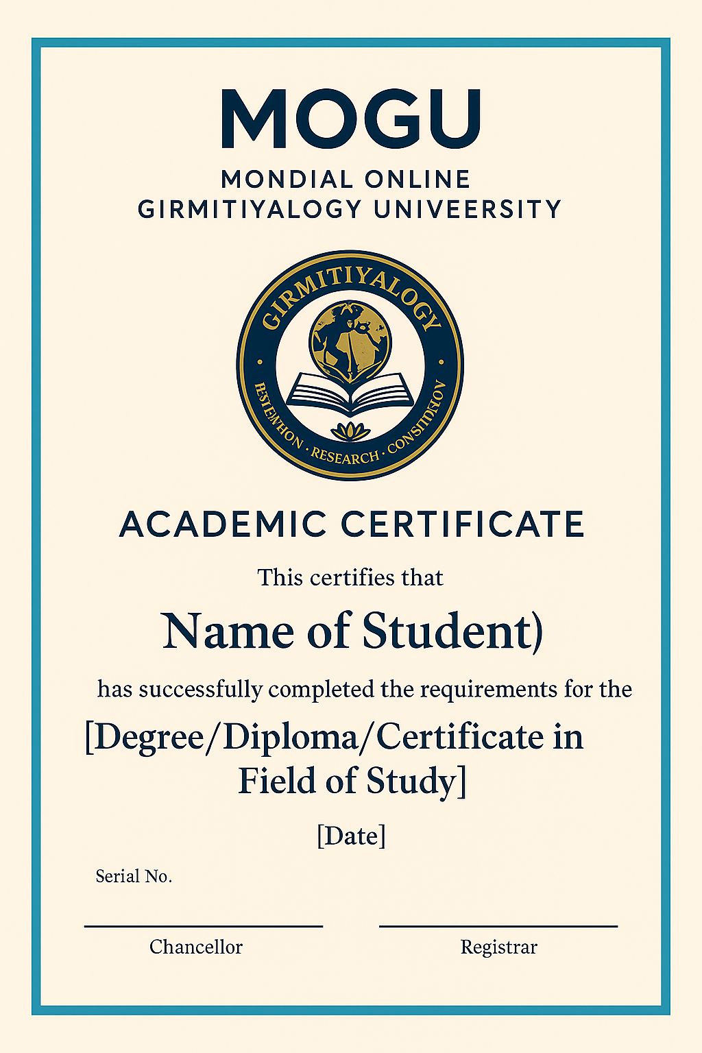 Specimen MOGU academic certificate